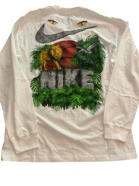 Nike Men’s Jungle Safari White Long Sleeve Basketball Graphic T Shirt NEW size M